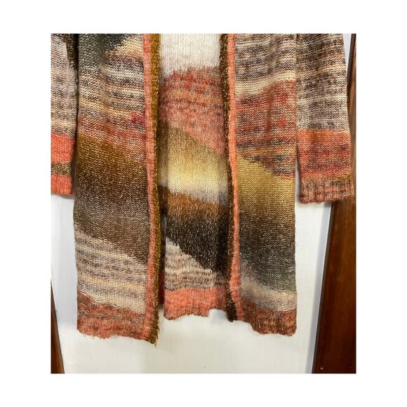 Chico's Boho Women's Long Duster Sweater Cardigan Size Small Sunset Orange Brown - Picture 4 of 7